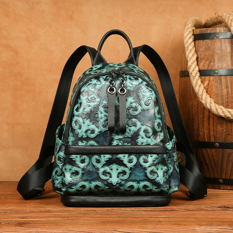 Leather Backpack Vintage - Johnature Hakiki Deri Kabartmalı Retro Sırt