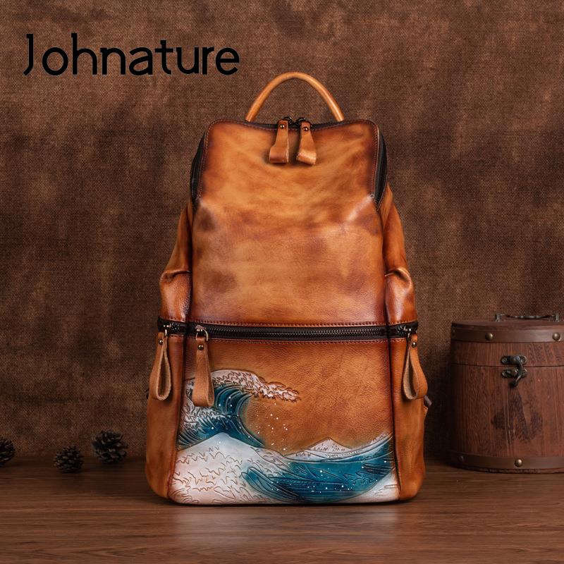 Leather Backpack Vintage - Johnature Hakiki Deri Kadın Sırt Çantası